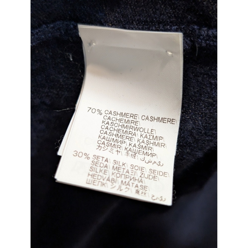 Brunello Cucinelli Men Navy Blue Cashmere Silk V-Neck Sweater IT 54 L Italy FLAW - Picture 9 of 9